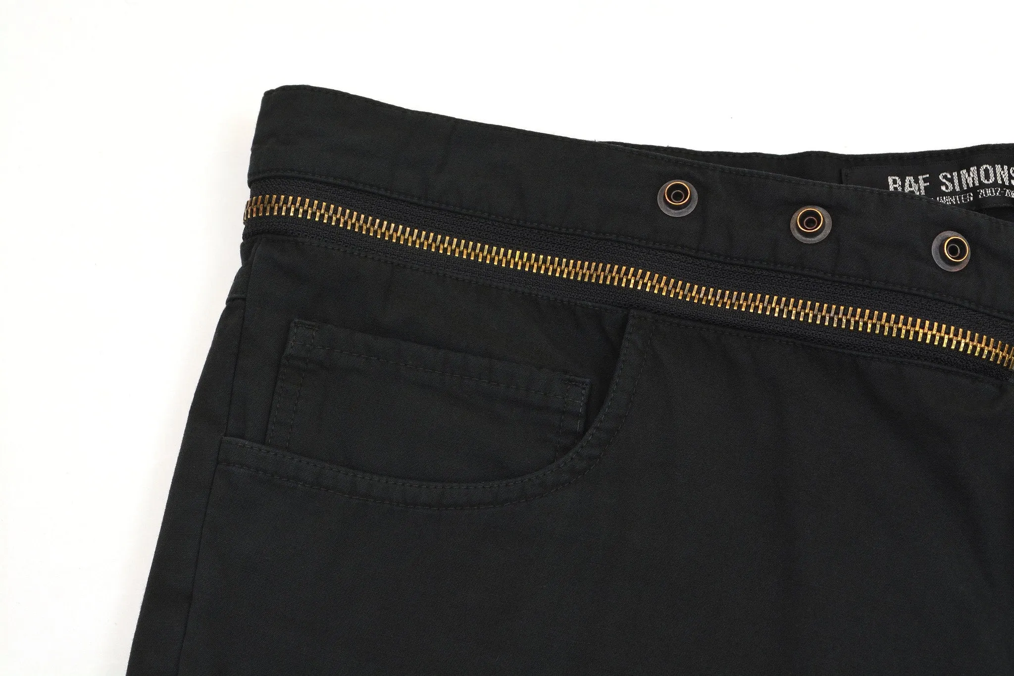 2002 Black Double Cotton Jeans with Deconstructed Zip Waistband