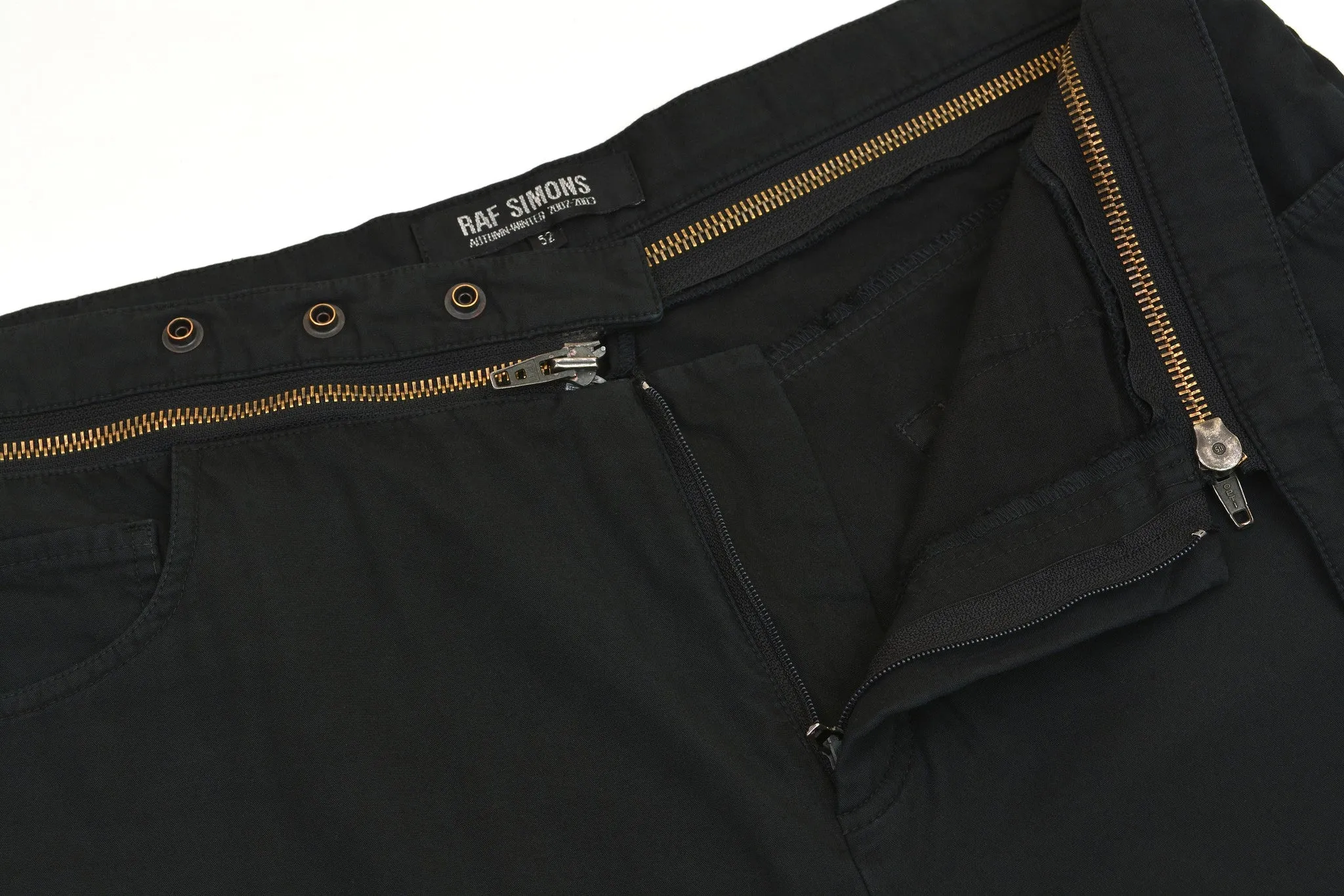 2002 Black Double Cotton Jeans with Deconstructed Zip Waistband