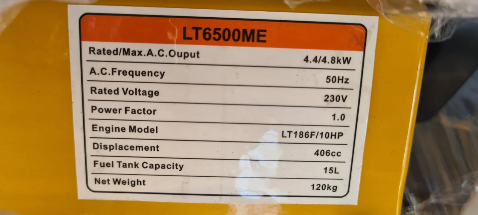 Aiko 4.8 kW 230V Diesel Generator | Model : LT-6500ME