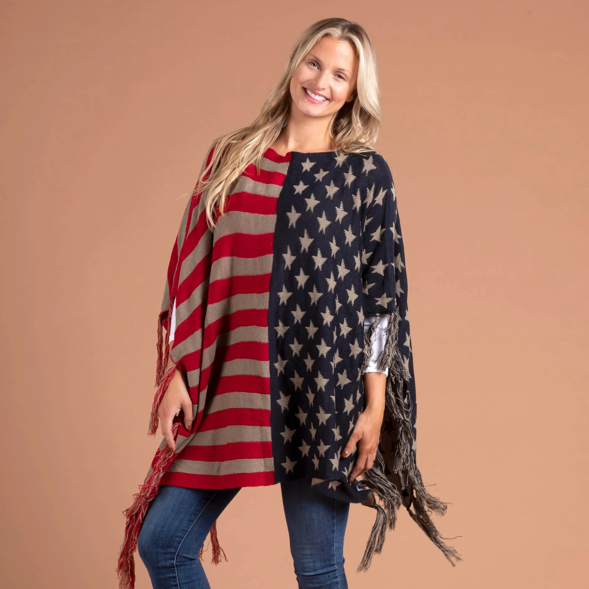 Americana Fringe Trim Poncho