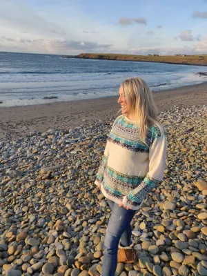 Annie Glue North Star in Sea Blues Fair Isle Boat Neck Jumper