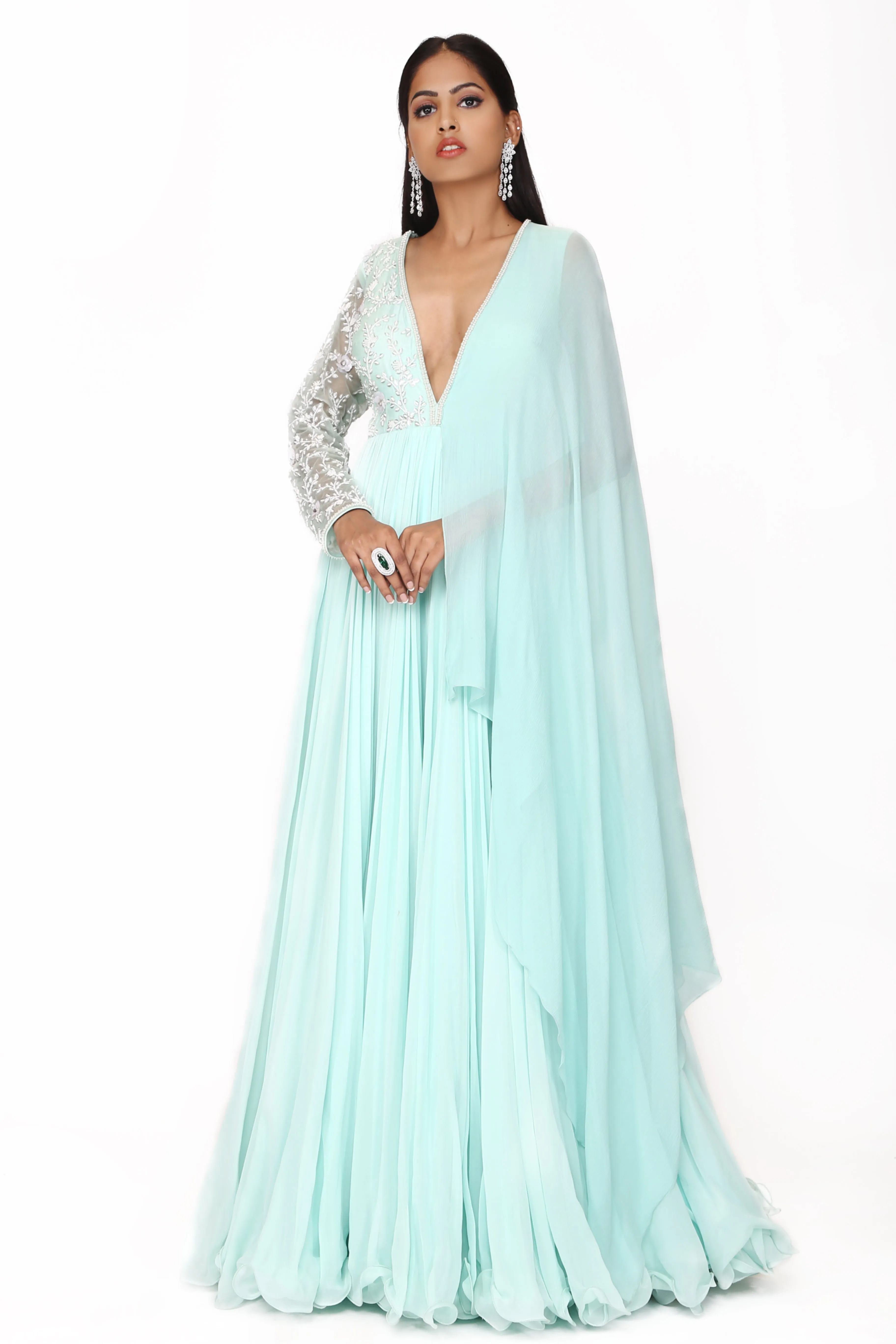 Arctic Blue One-Side Cape Gown.