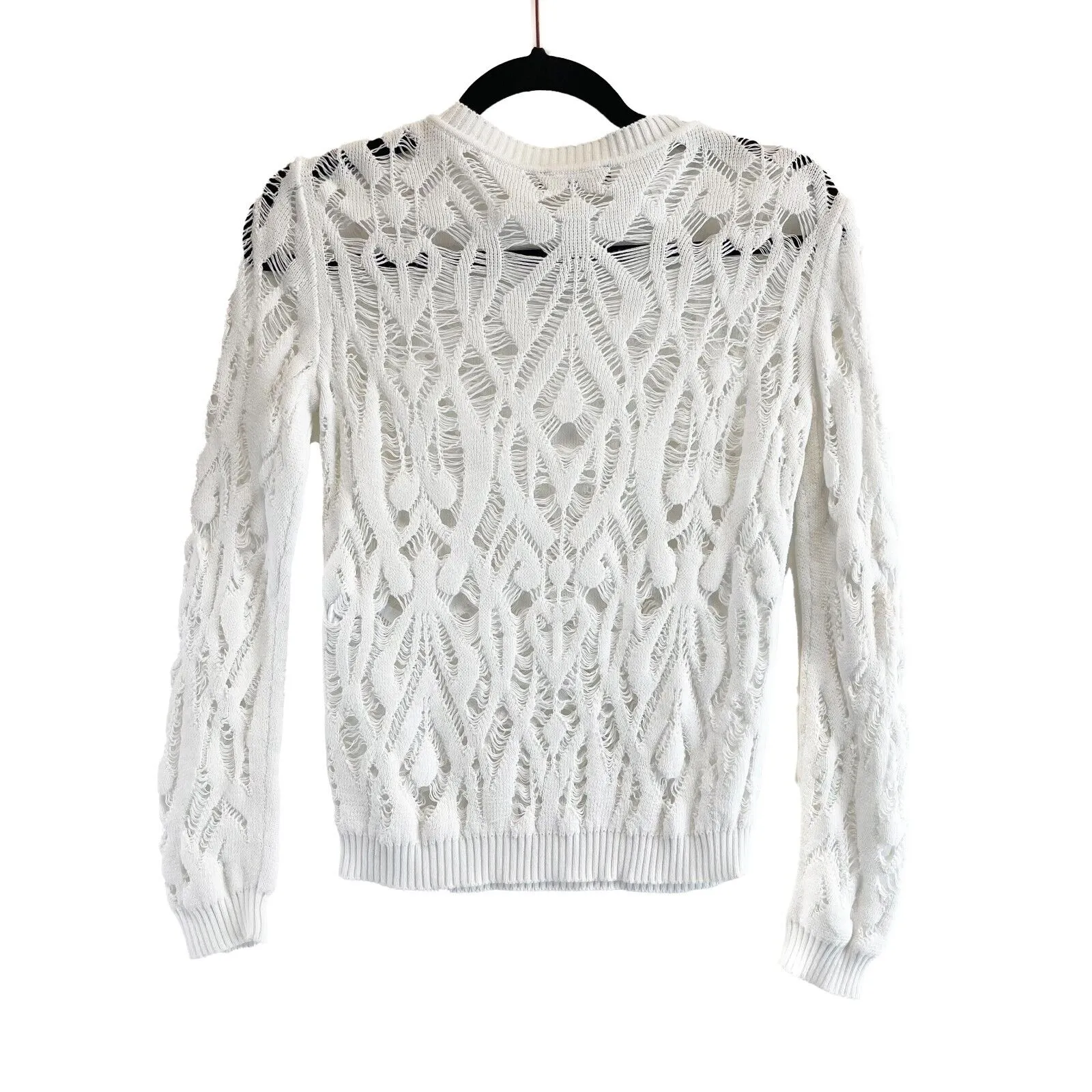 Balmain Pristine Crochet Destroyed Cotton Knit White Sweater 34 XS US 2