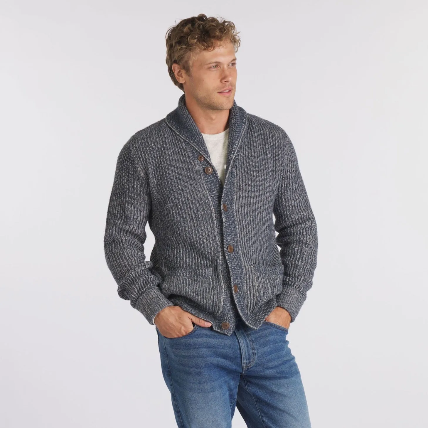 Belmont Plaited Cardigan Sweater - Blue Charcoal