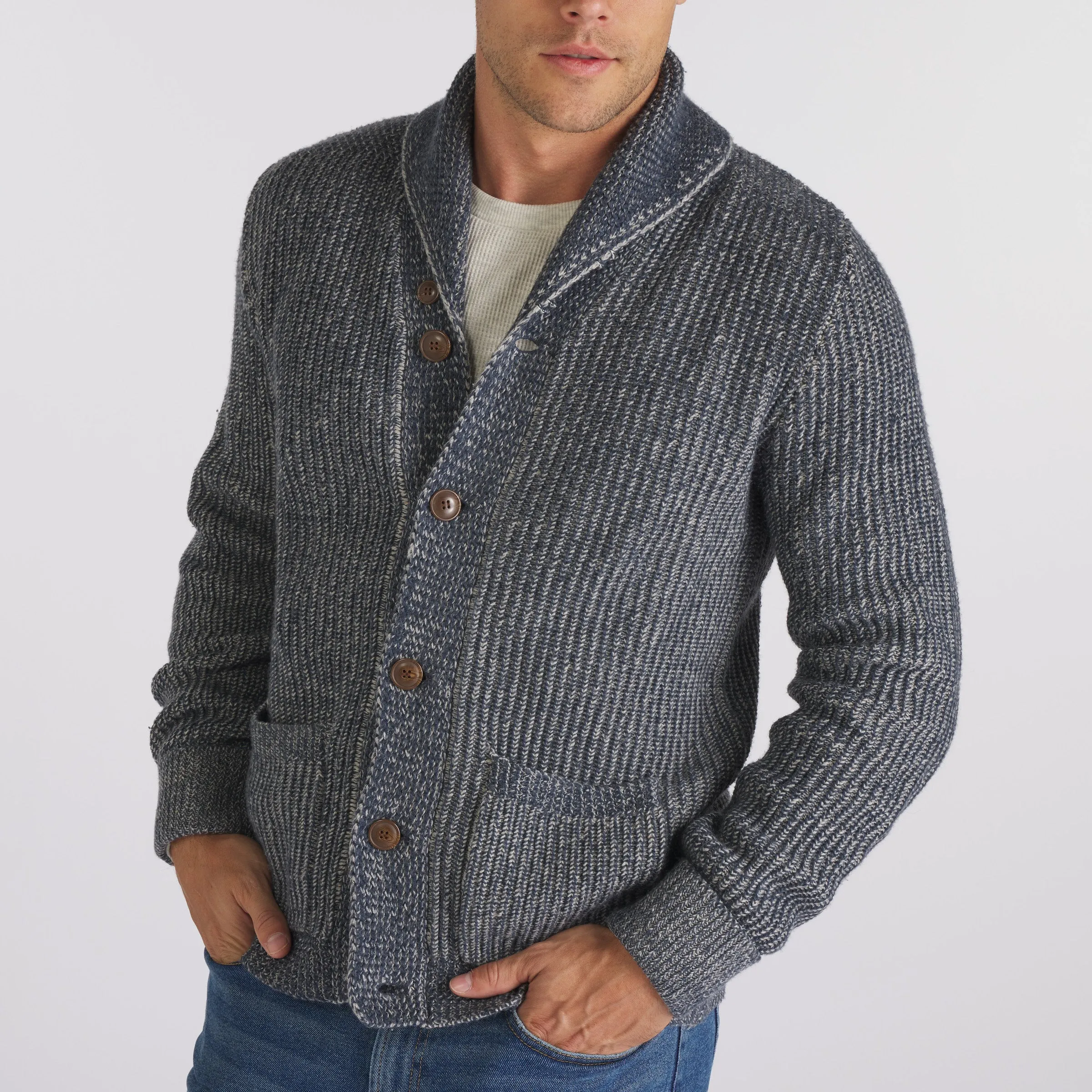 Belmont Plaited Cardigan Sweater - Blue Charcoal