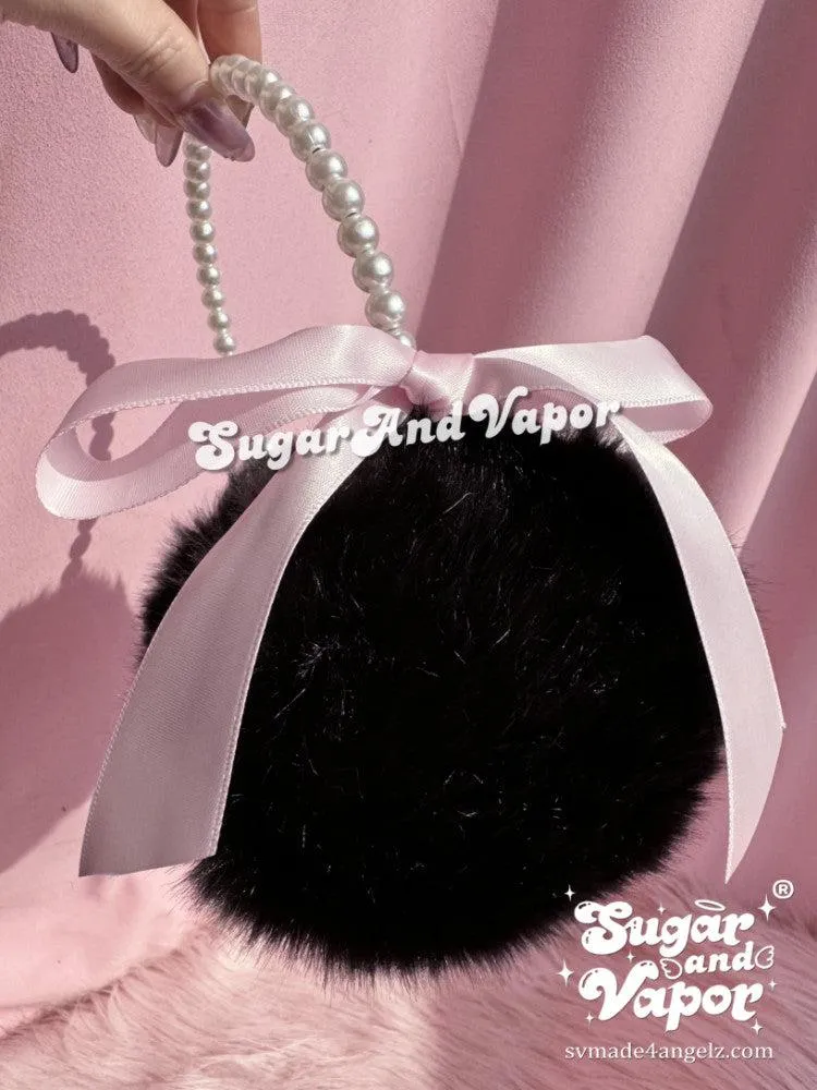 Black Pink Bow Furry Warm Earmuffs