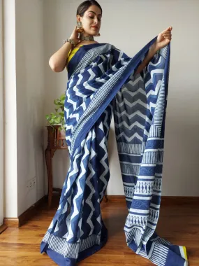 Blue Cotton Saree