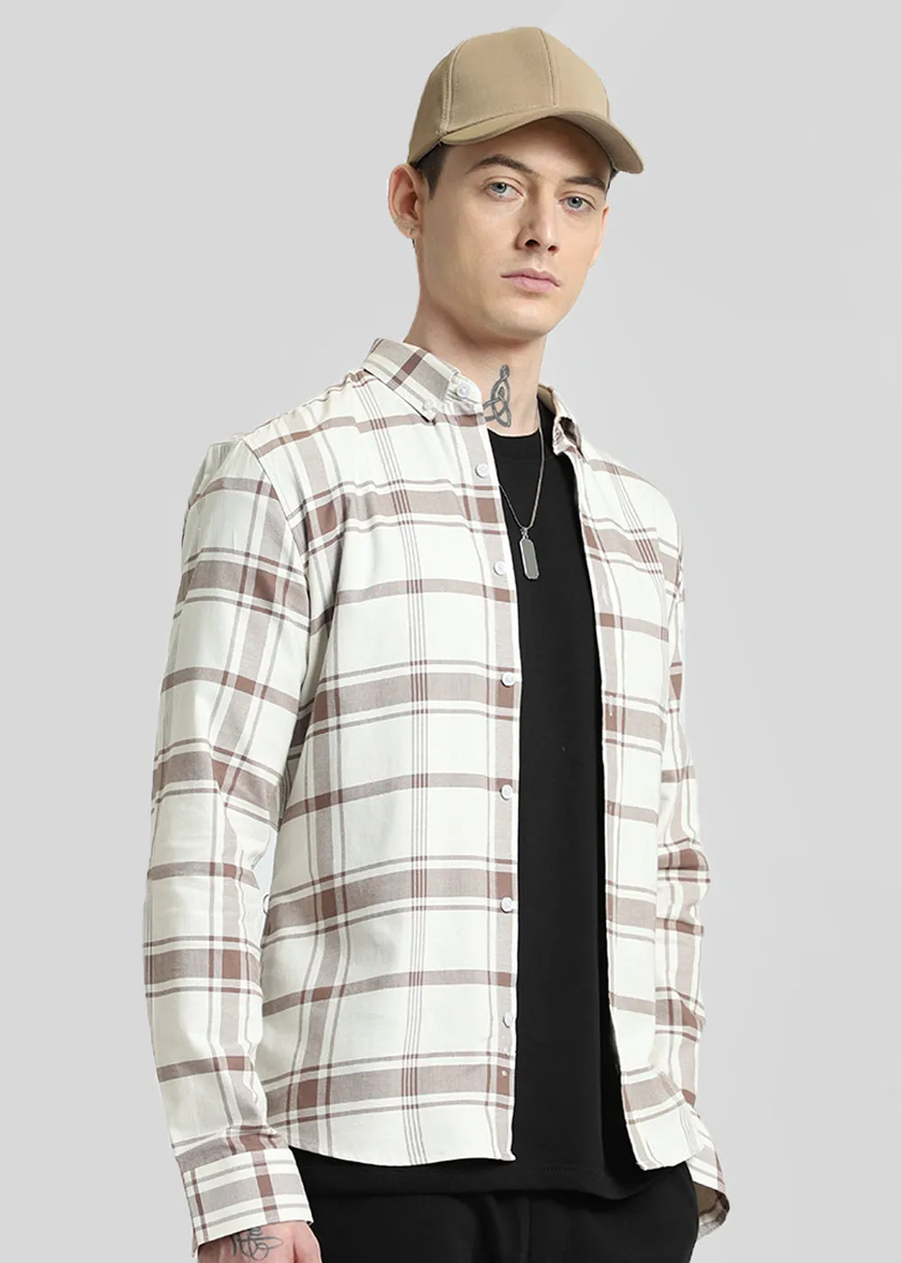 Brown Cotton Check Shirt