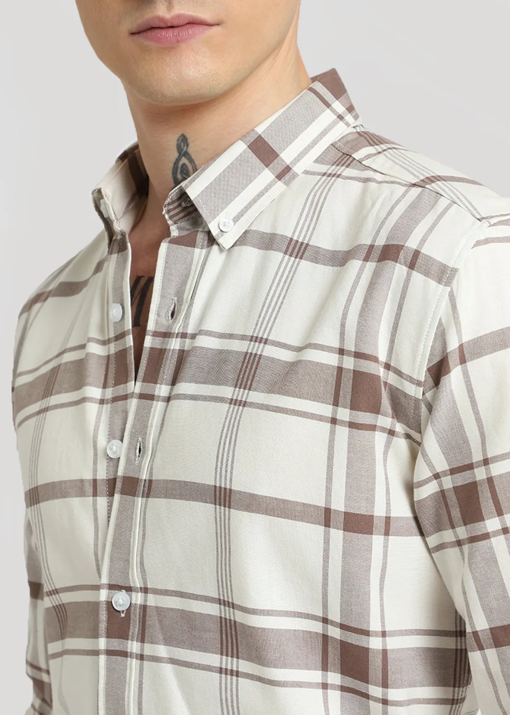 Brown Cotton Check Shirt