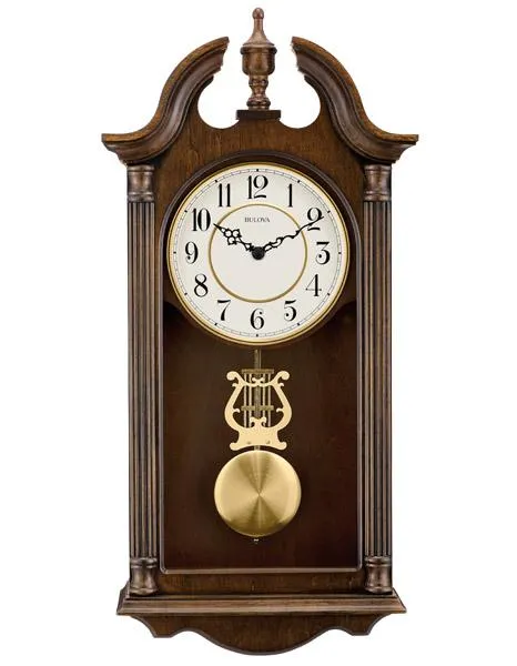 Bulova Saybrook Hardwood Pendulum Wall Clock - Warm Cherry Finish - Triple Chime