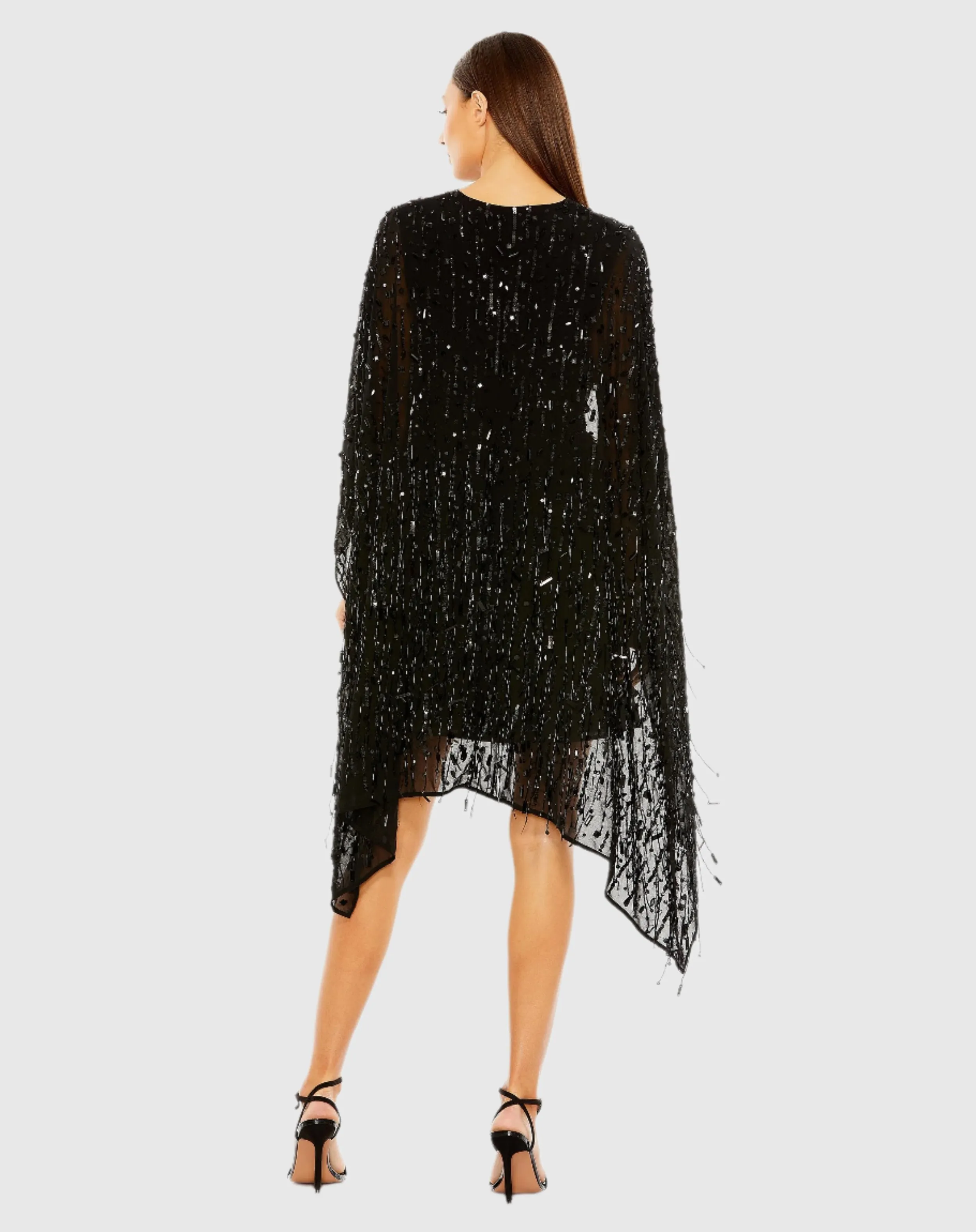 Cape Back Fringe Beaded Robe Dress