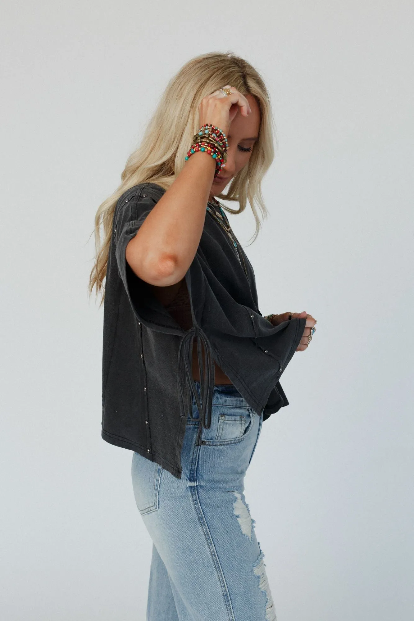 Cape Cod Studded Top - Charcoal