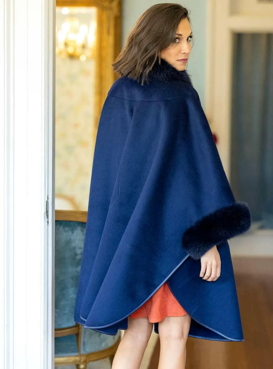 Cashmere & Wool Blend Cape with Fox Fur