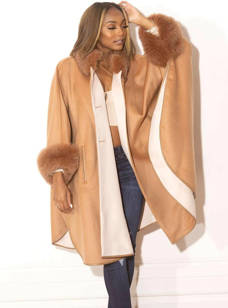 Cashmere & Wool Blend Cape with Fox Fur