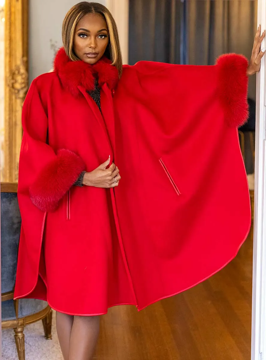 Cashmere & Wool Blend Cape with Fox Fur