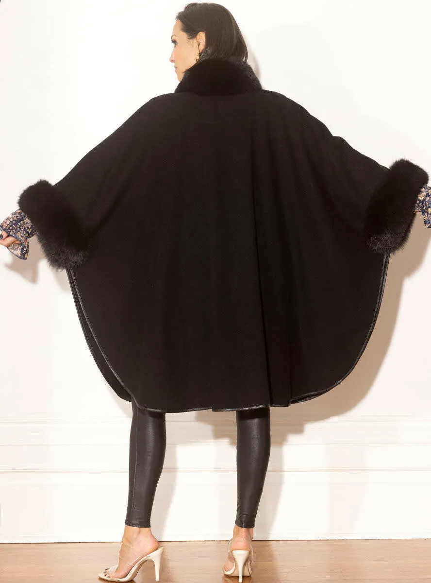 Cashmere & Wool Blend Cape with Fox Fur