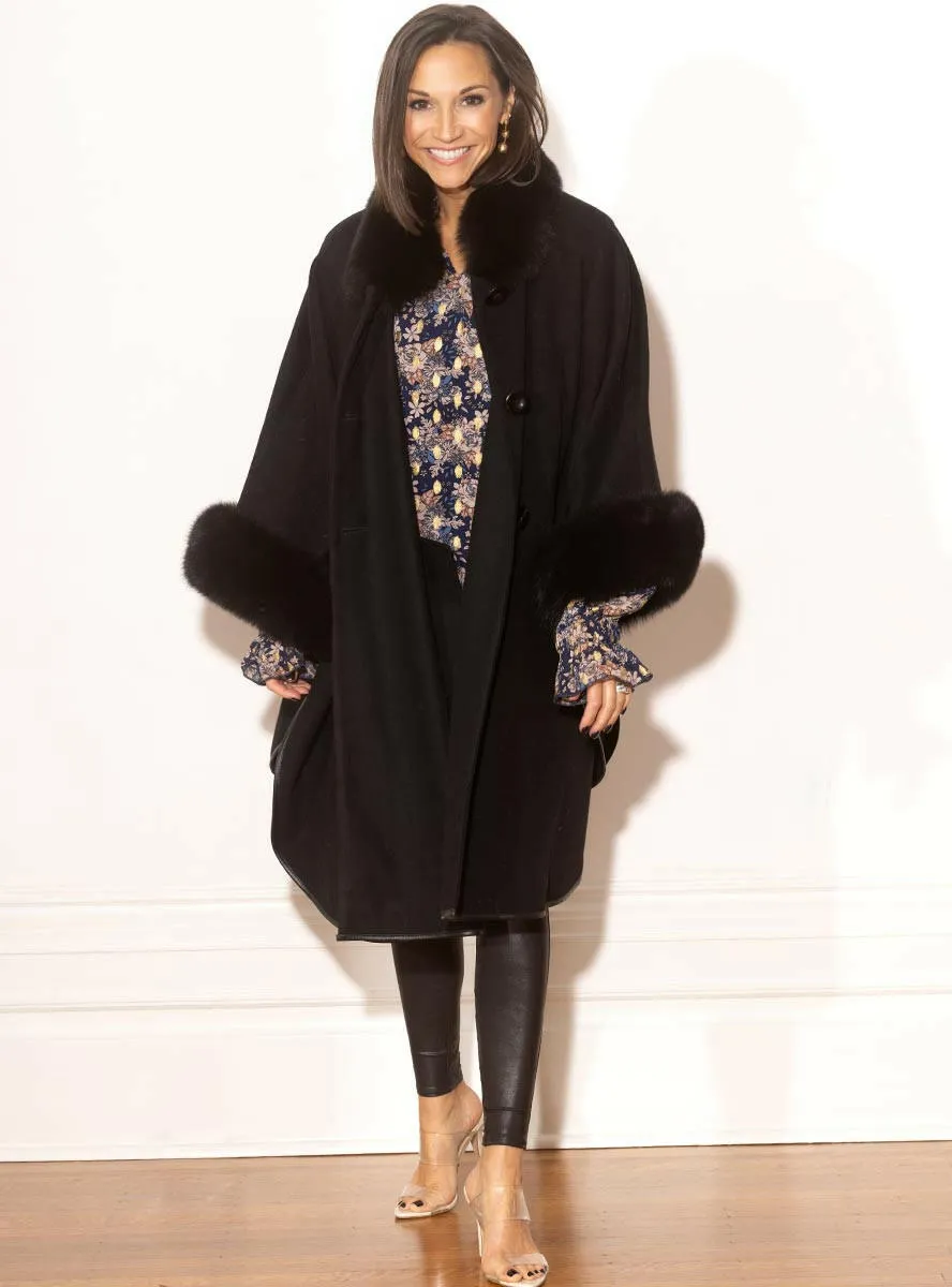 Cashmere & Wool Blend Cape with Fox Fur