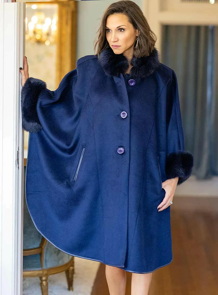 Cashmere & Wool Blend Cape with Fox Fur