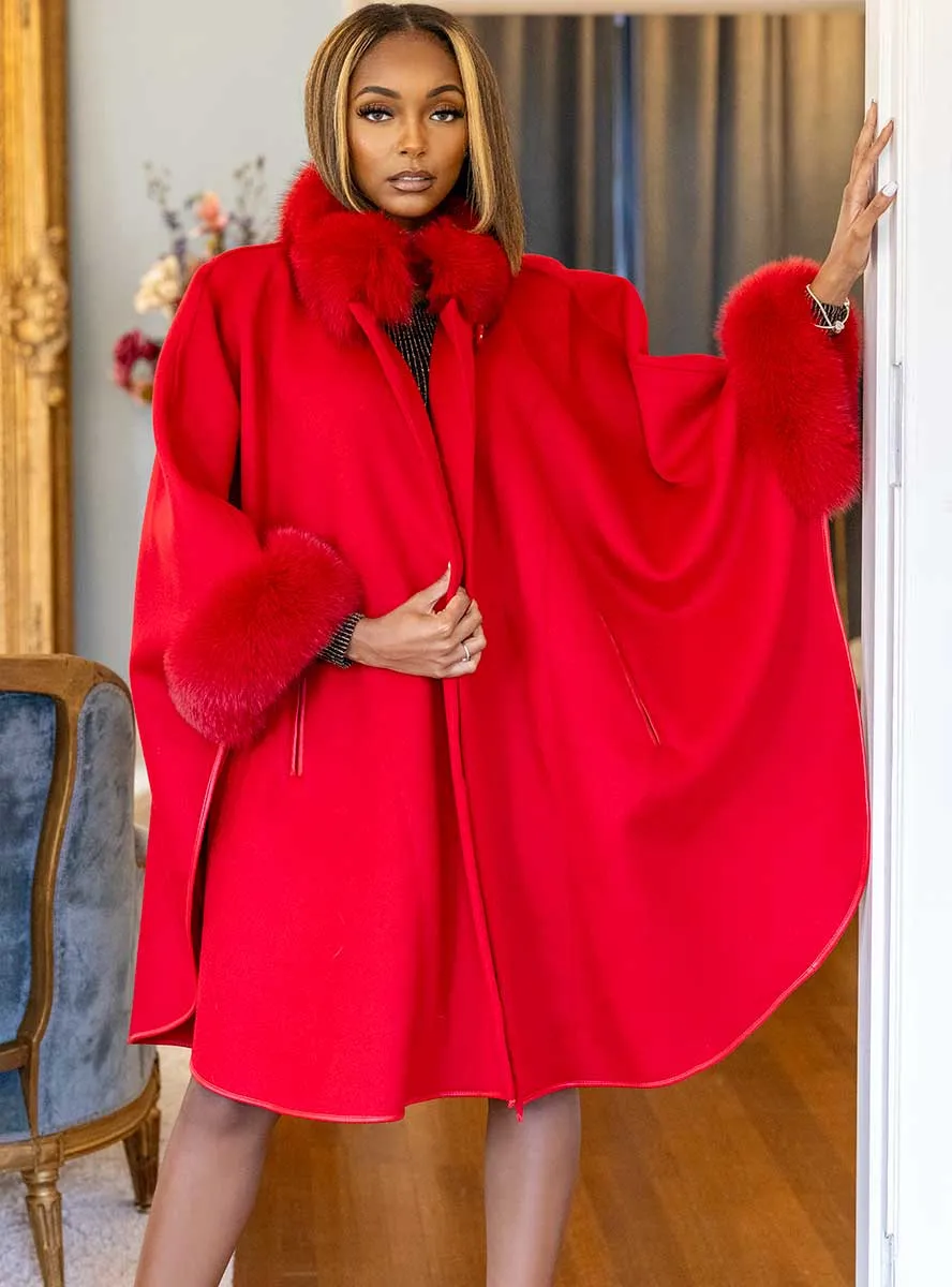 Cashmere & Wool Blend Cape with Fox Fur