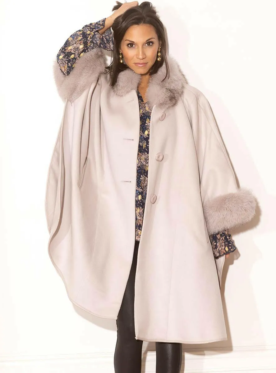 Cashmere & Wool Blend Cape with Fox Fur