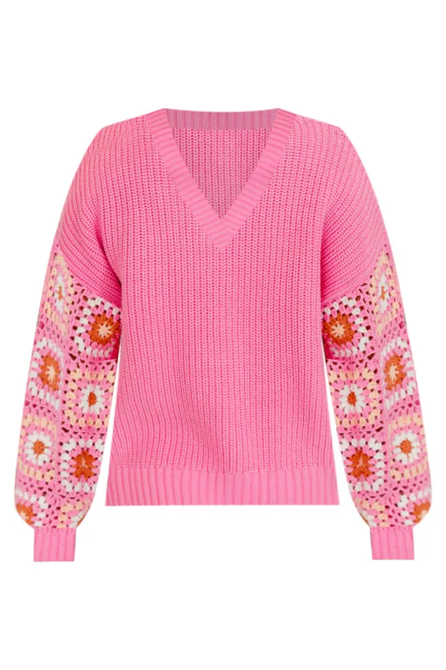 Catching My Breath Pink Crochet Sleeve Sweater FINAL SALE