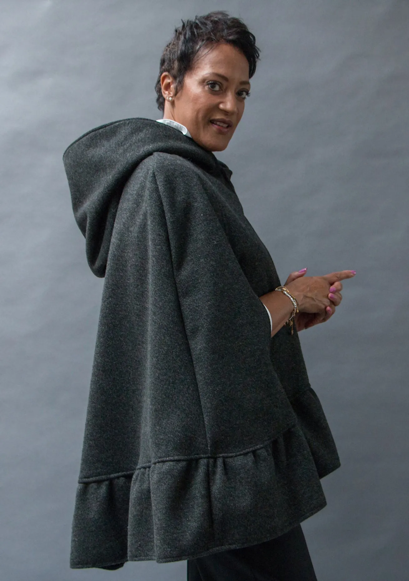 *Charcoal Wool & Fleece Cape