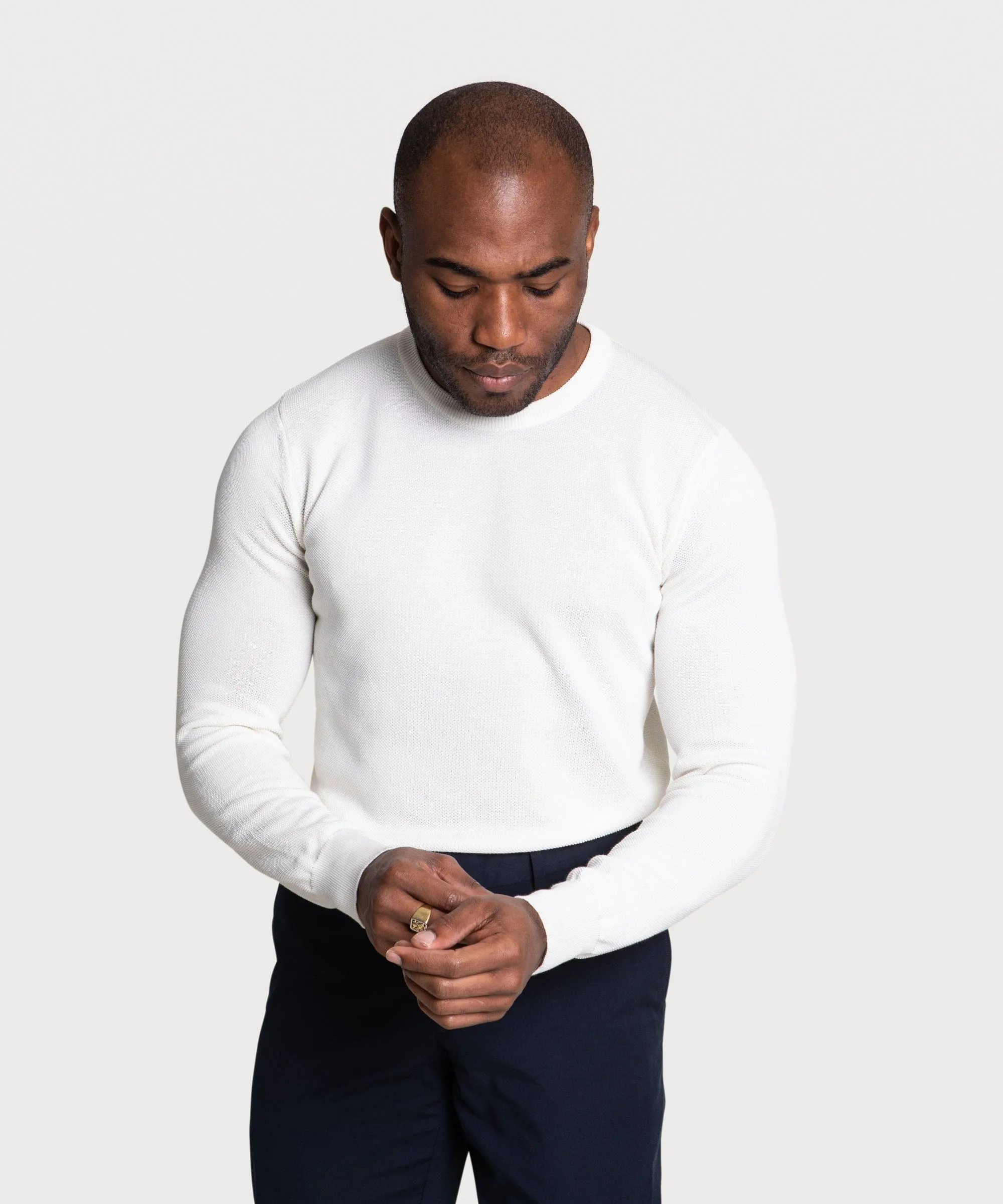 Cotton Pique Crewneck Sweater