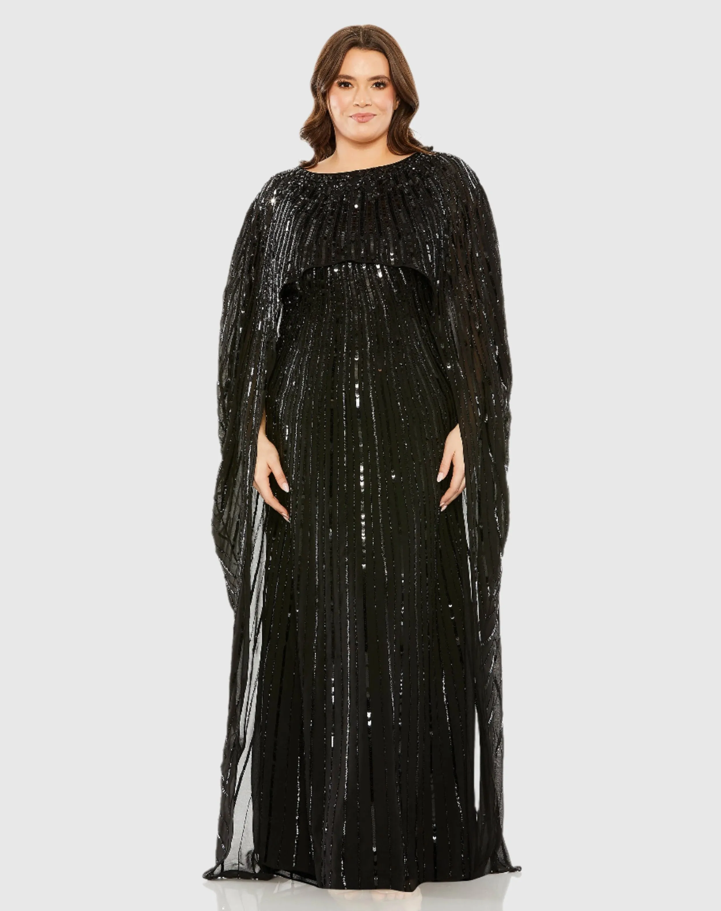 Embellished Column Cape Gown