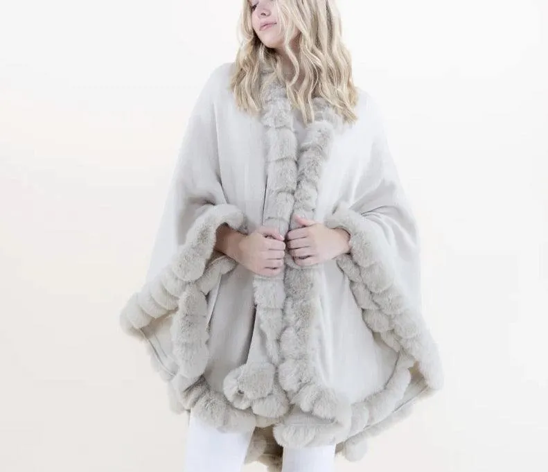 Faux Fur Trim Cape