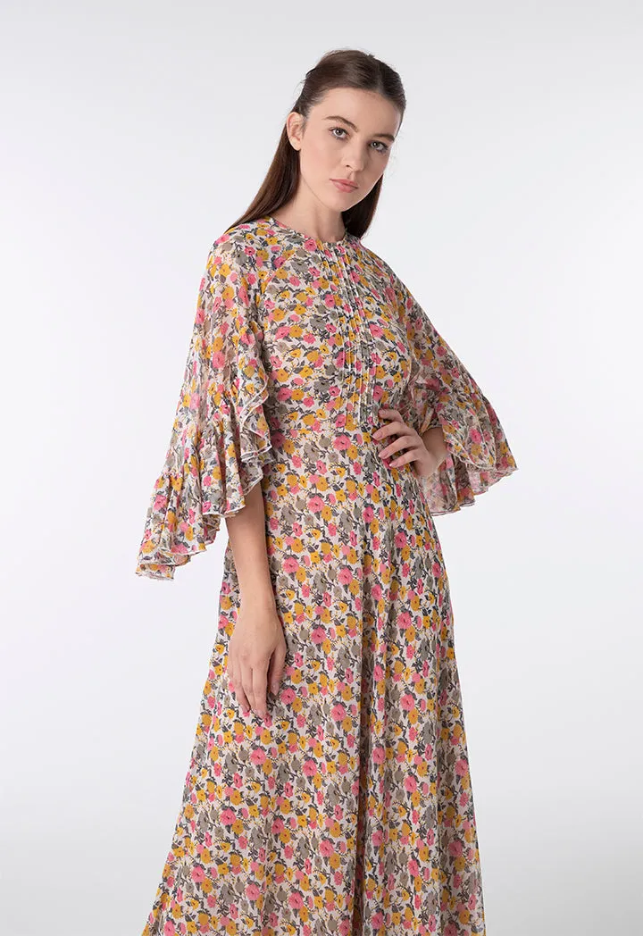 Floral Cape Frill Dress