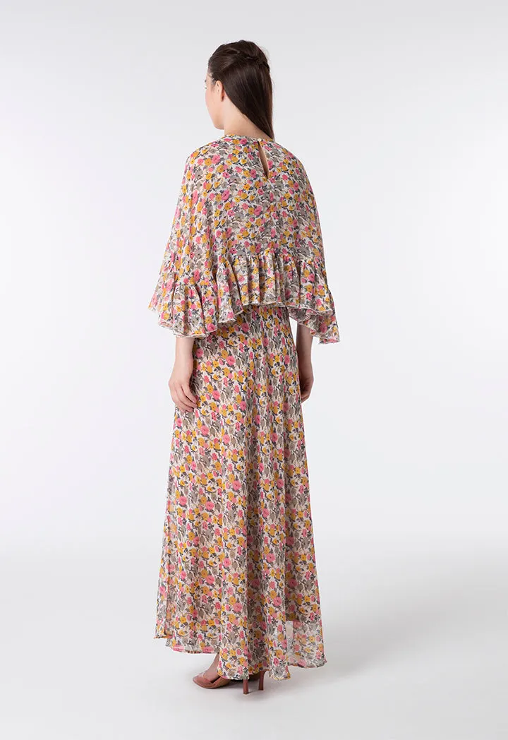 Floral Cape Frill Dress