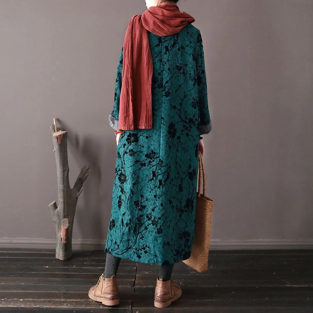 Floral Ethnic Style Fleece Dress