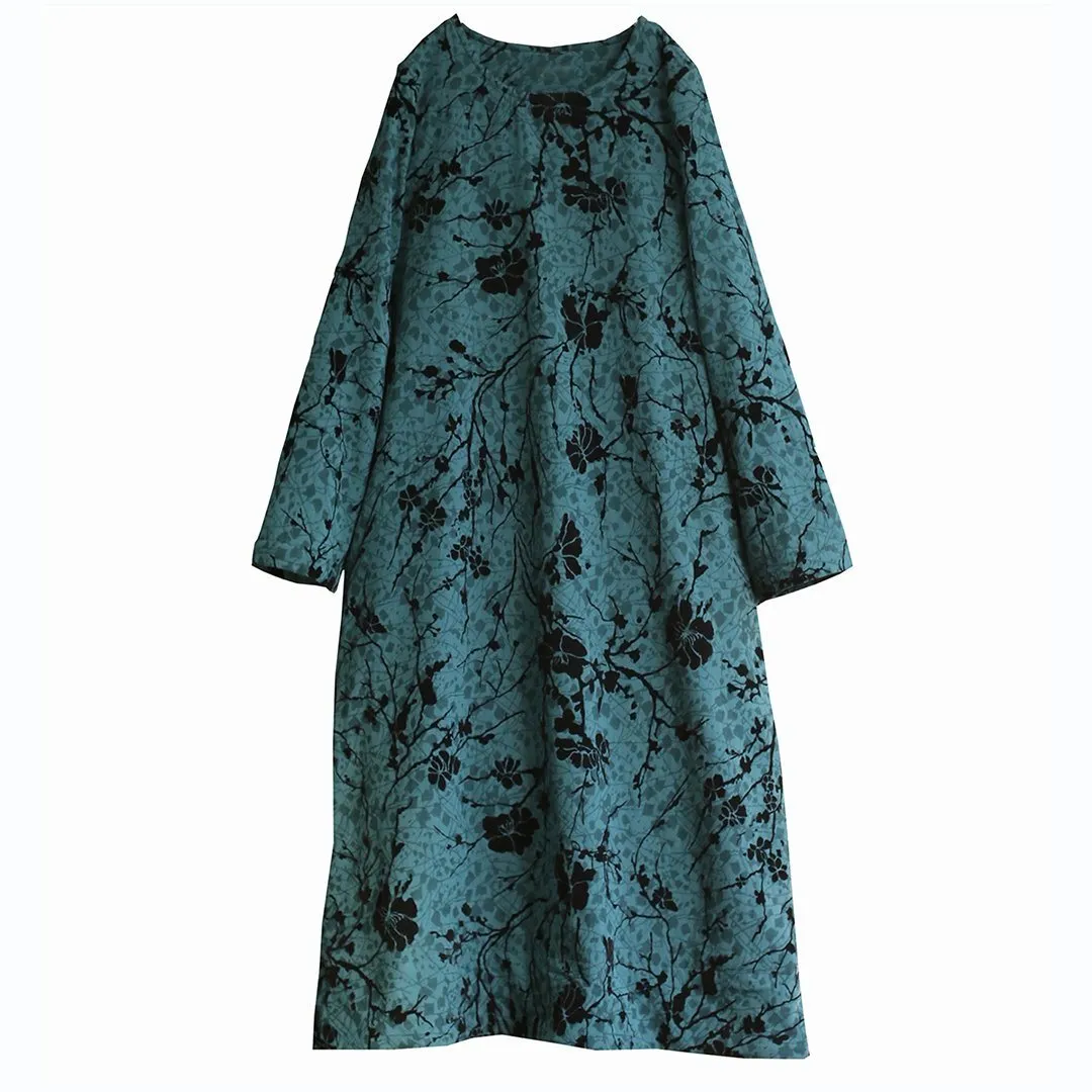 Floral Ethnic Style Fleece Dress