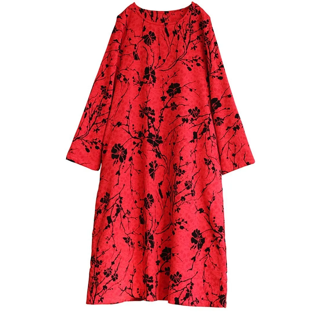 Floral Ethnic Style Fleece Dress