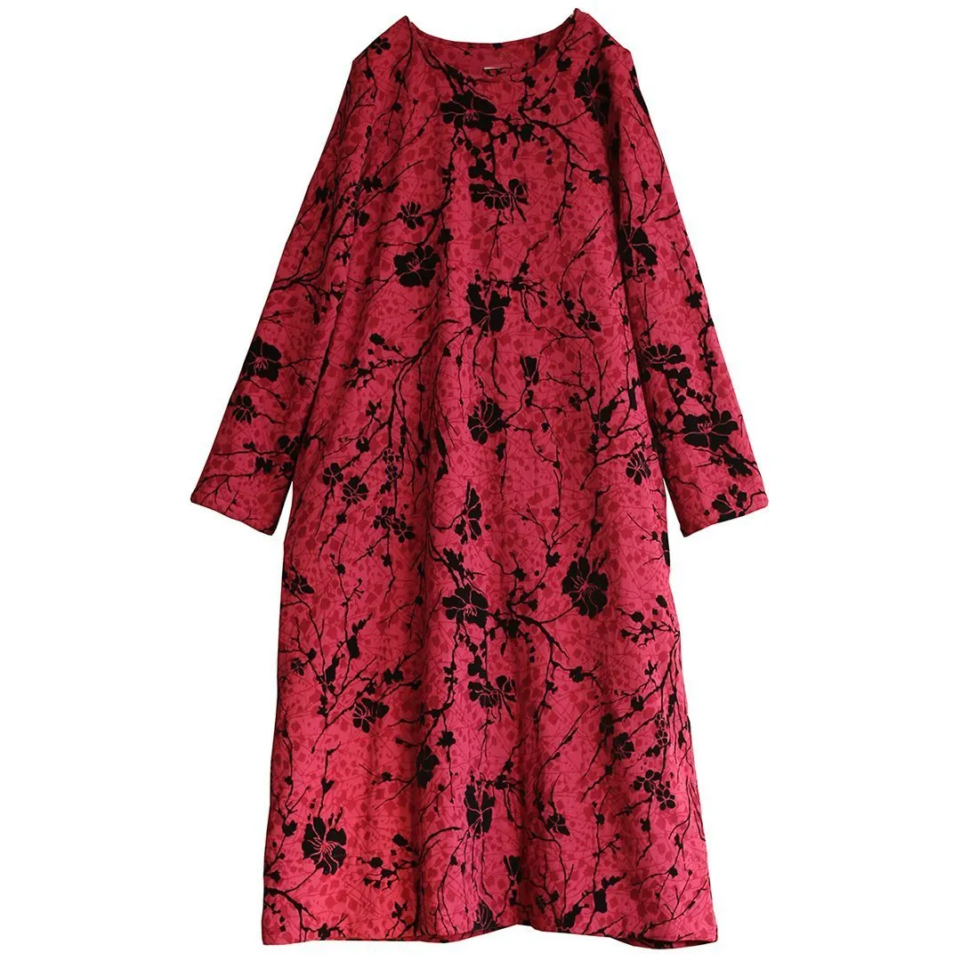 Floral Ethnic Style Fleece Dress