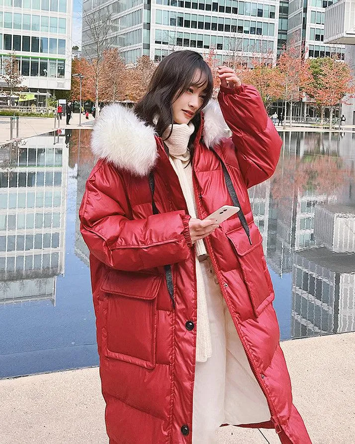 Fur Hooded Long Puffer Coat