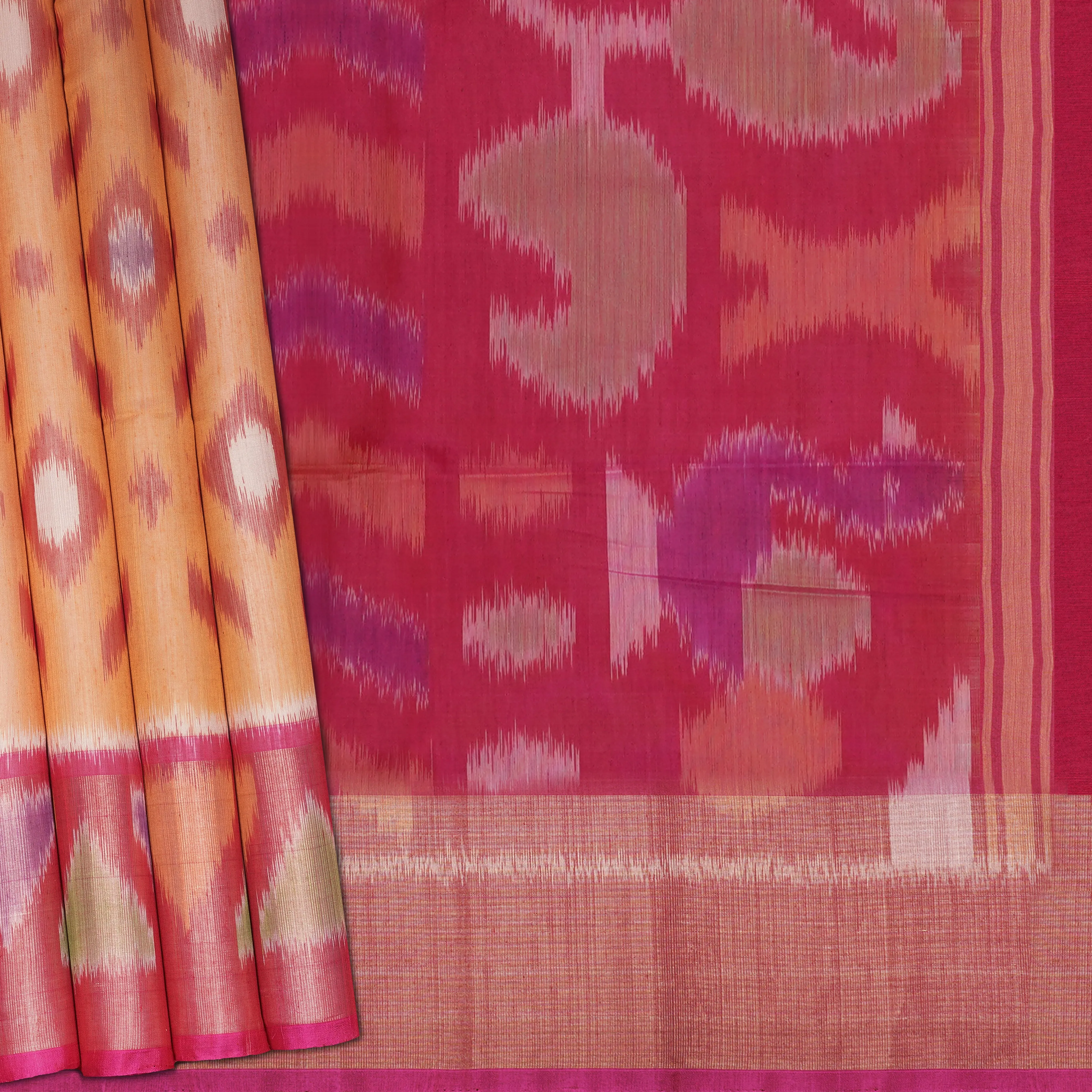 Handwoven Orange with Pink Silk Cotton Saree - 2169T010130DSC