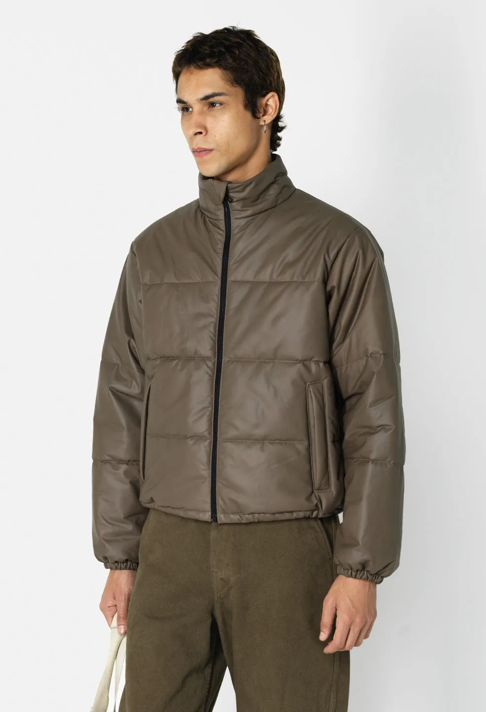 Leather Pico Puffer / Taupe