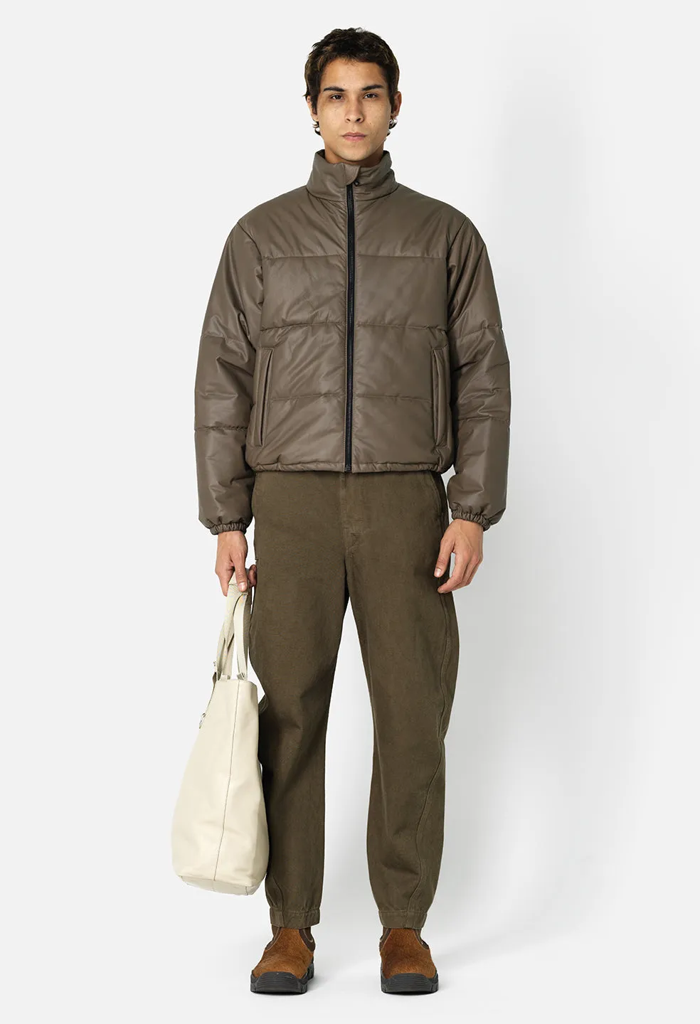 Leather Pico Puffer / Taupe