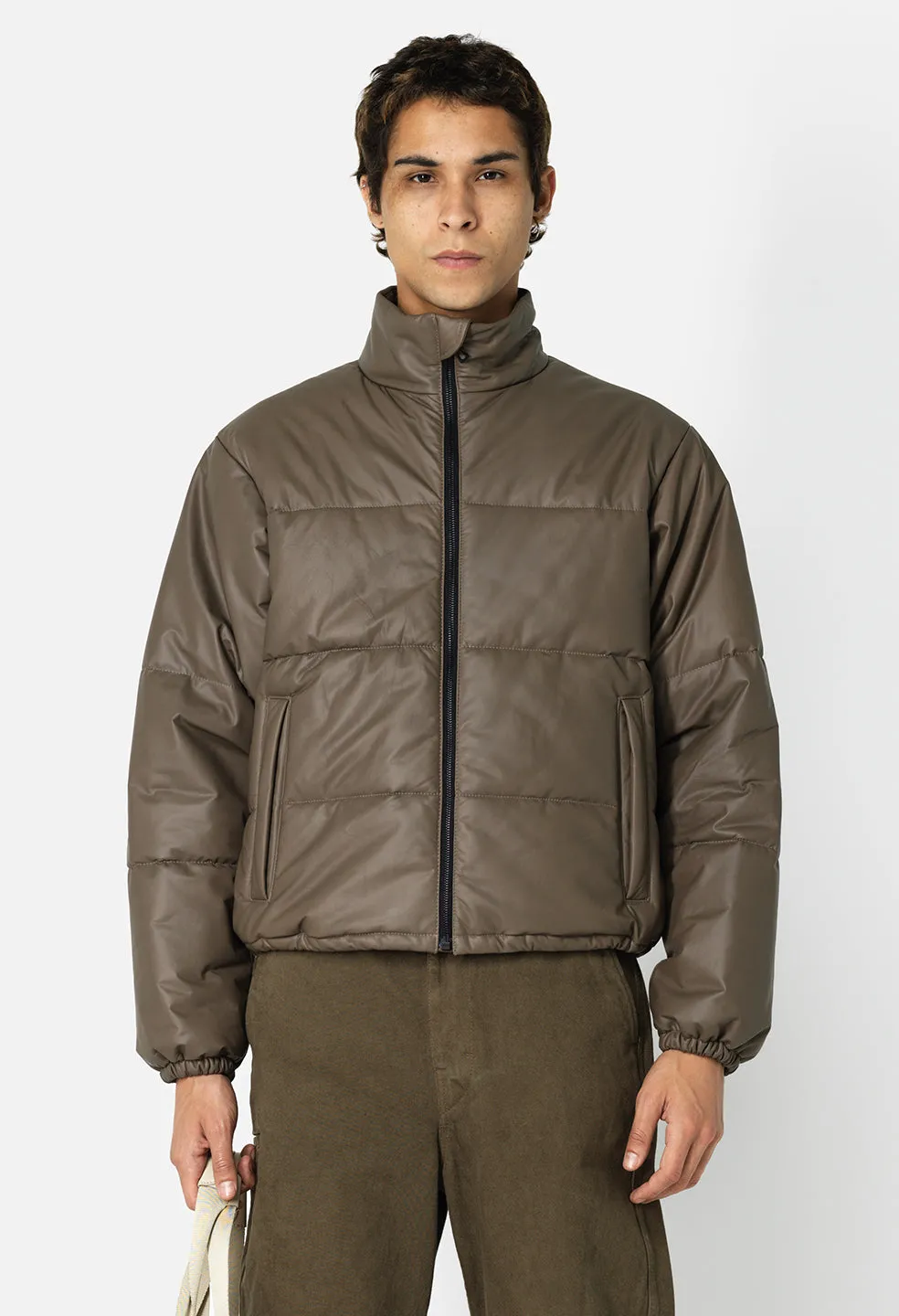 Leather Pico Puffer / Taupe