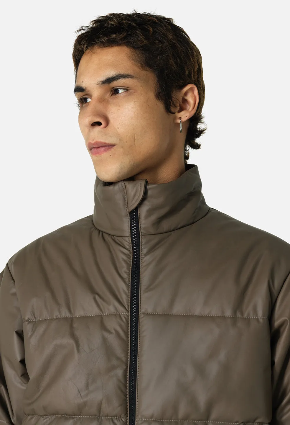 Leather Pico Puffer / Taupe