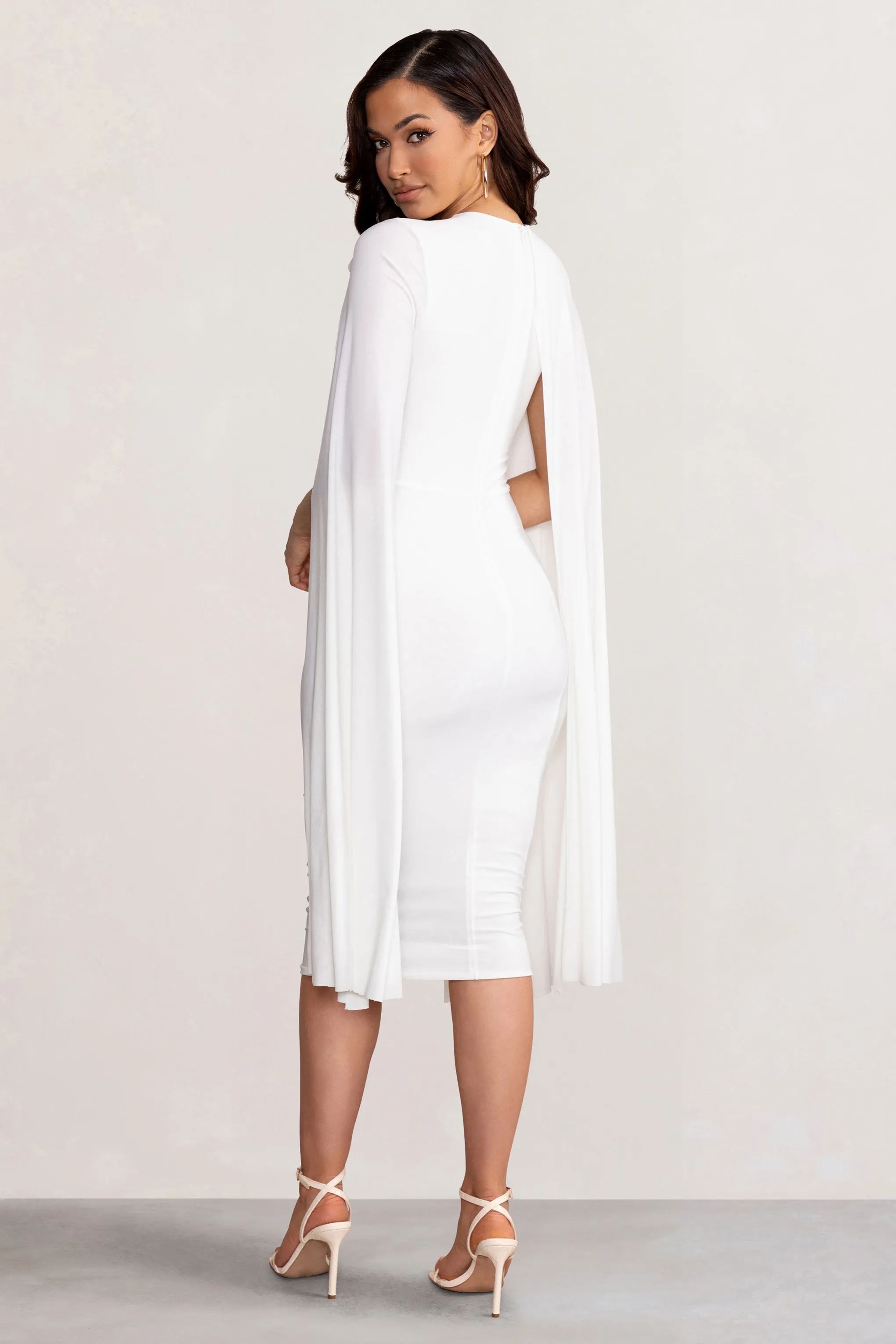 Marysol | White Asymmetric Cape Midi Dress