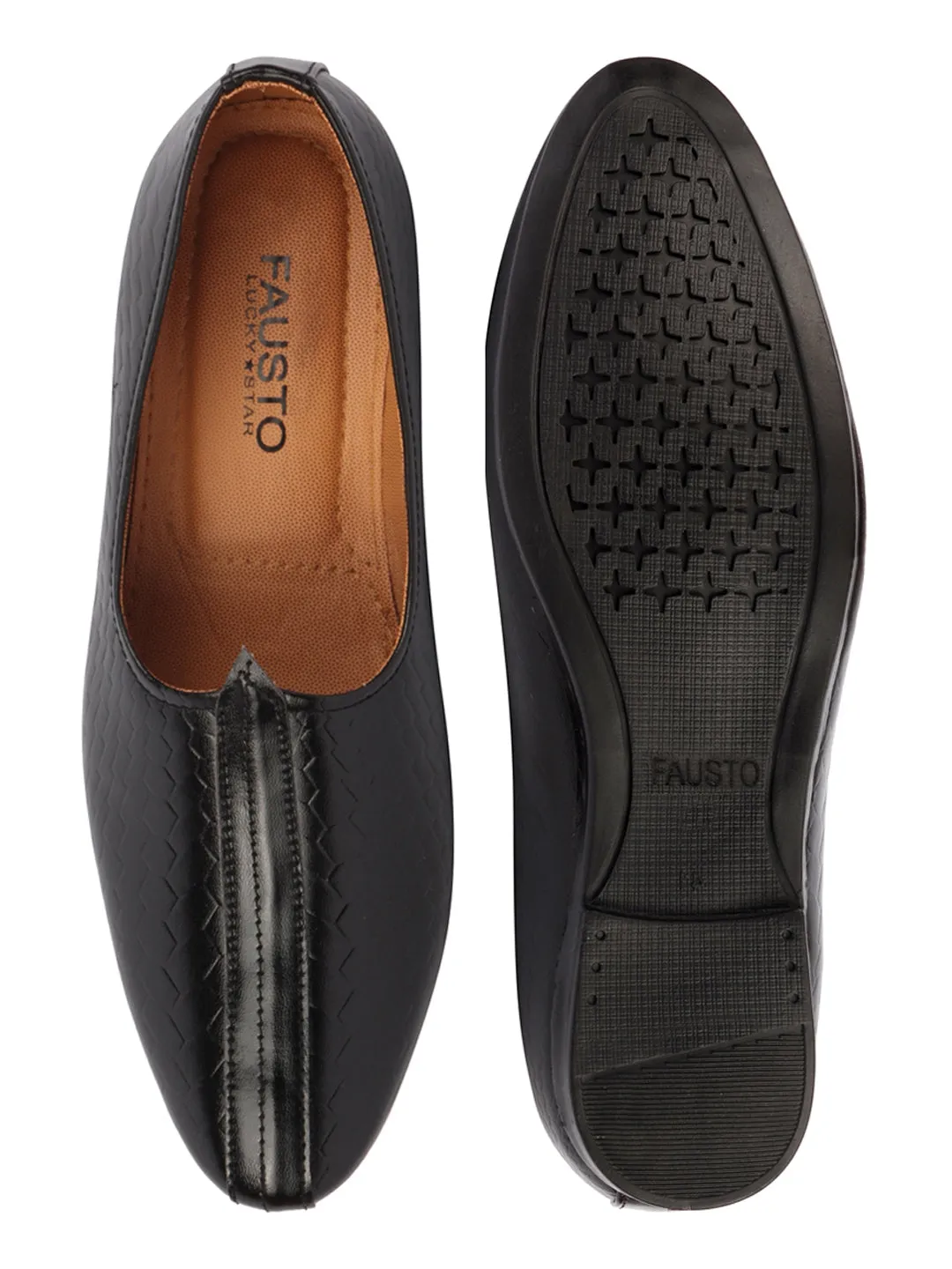 Men Black Ethnic Slip-On Juttis