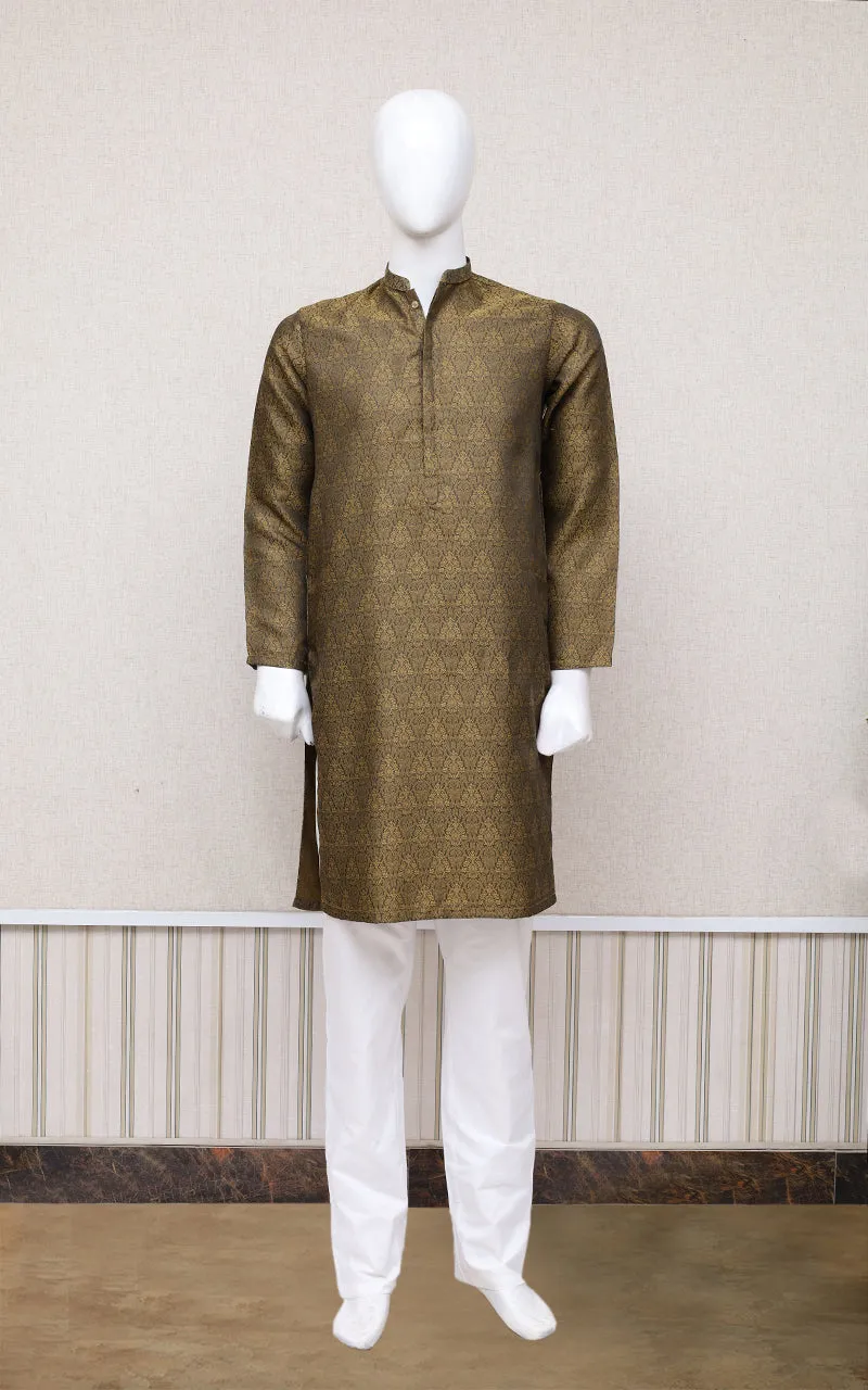 Men Premium Jamawar Kurta Golden