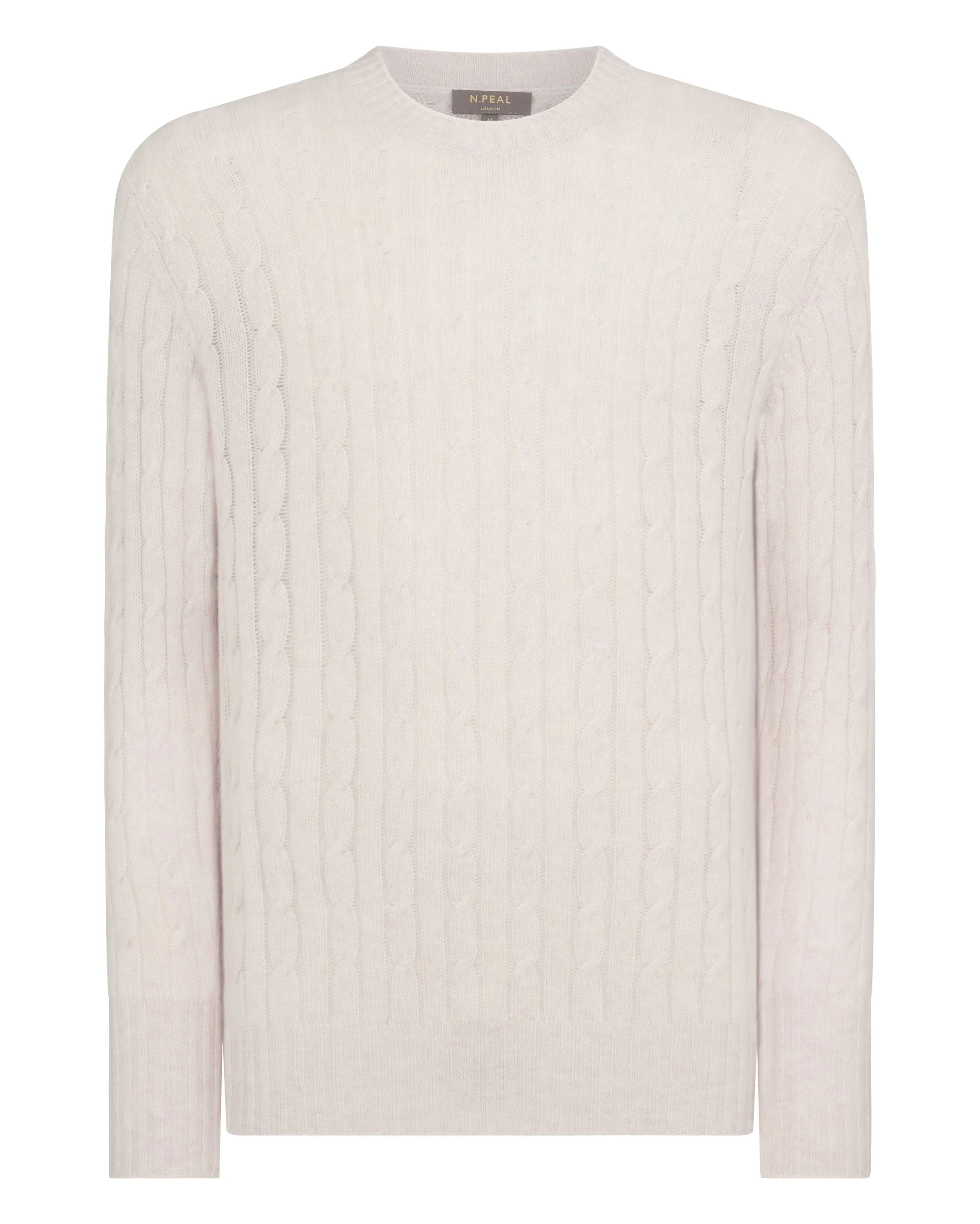 Men's Thames Cable Round Neck Cashmere Jumper Frost White