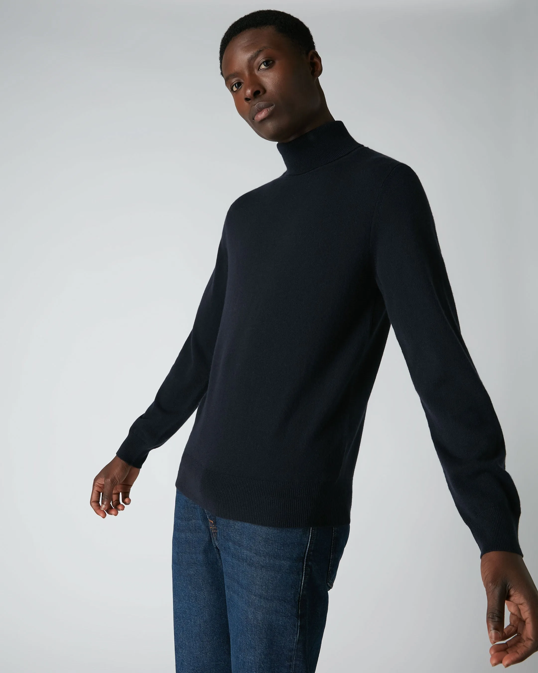 Men's Trafalgar Roll Neck Cashmere Jumper Navy Blue