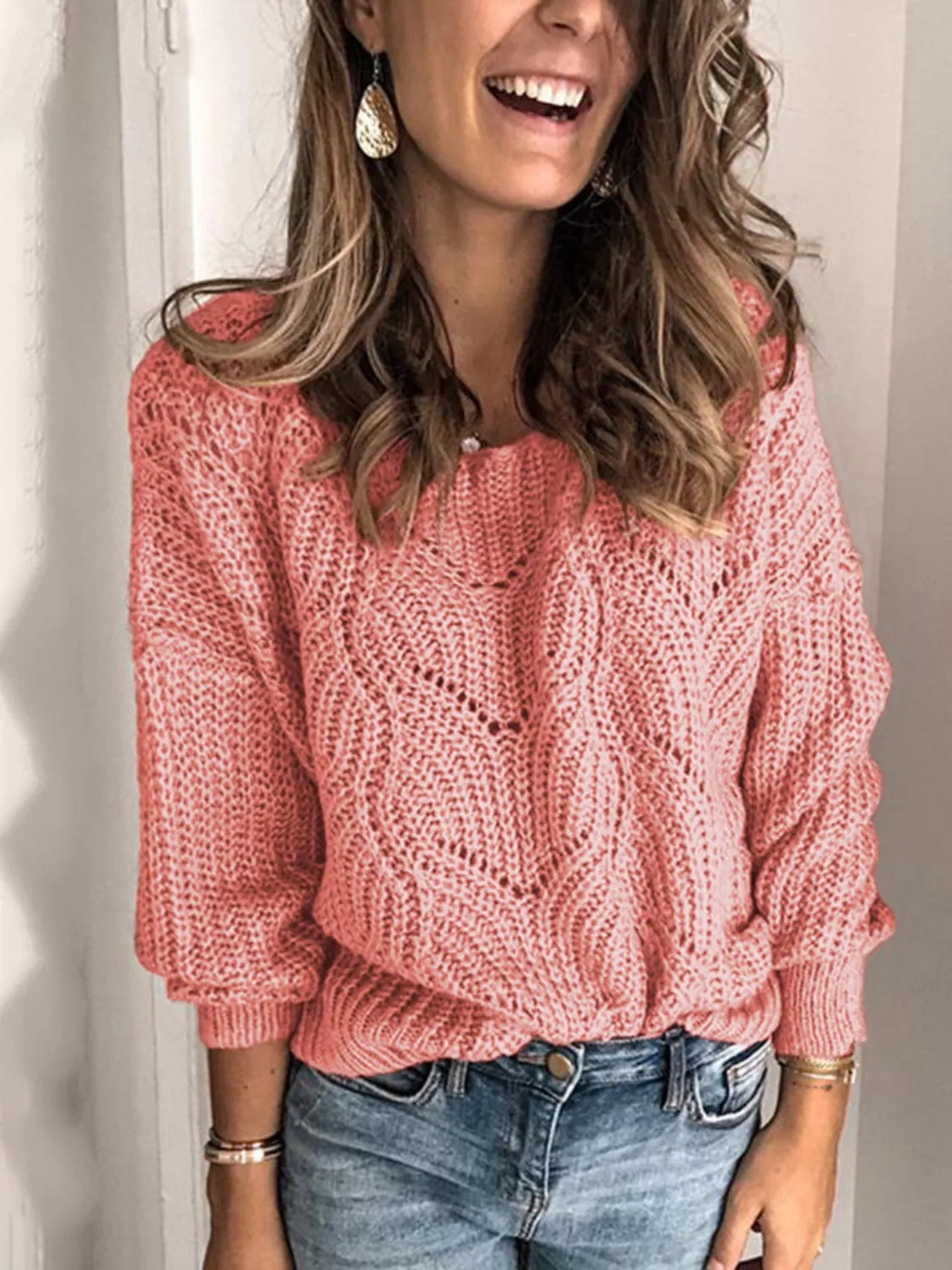 Openwork Round Neck Sweater