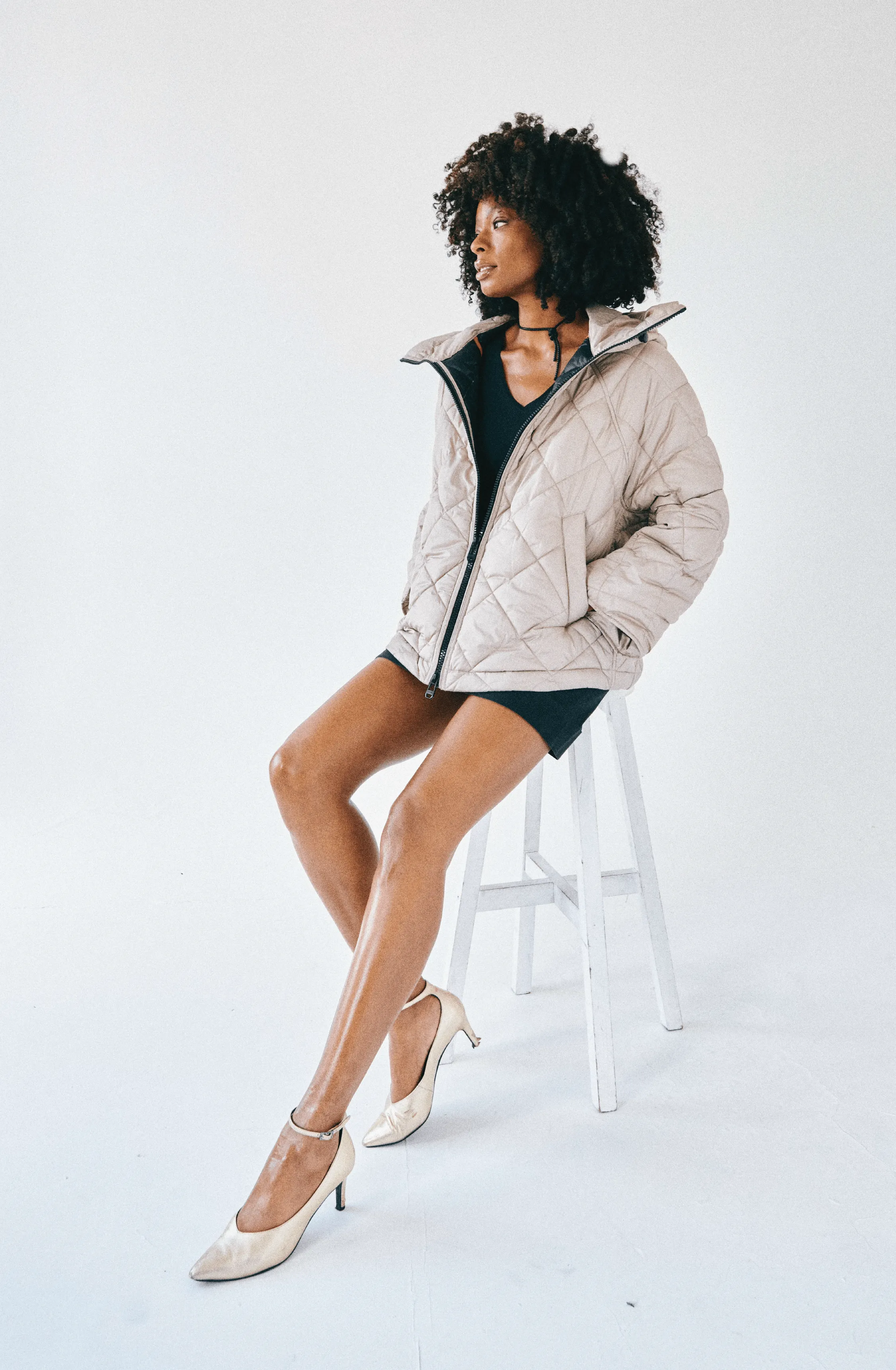 Princedale Recycled Vegan Short Cape Puffer Jacket | Beige