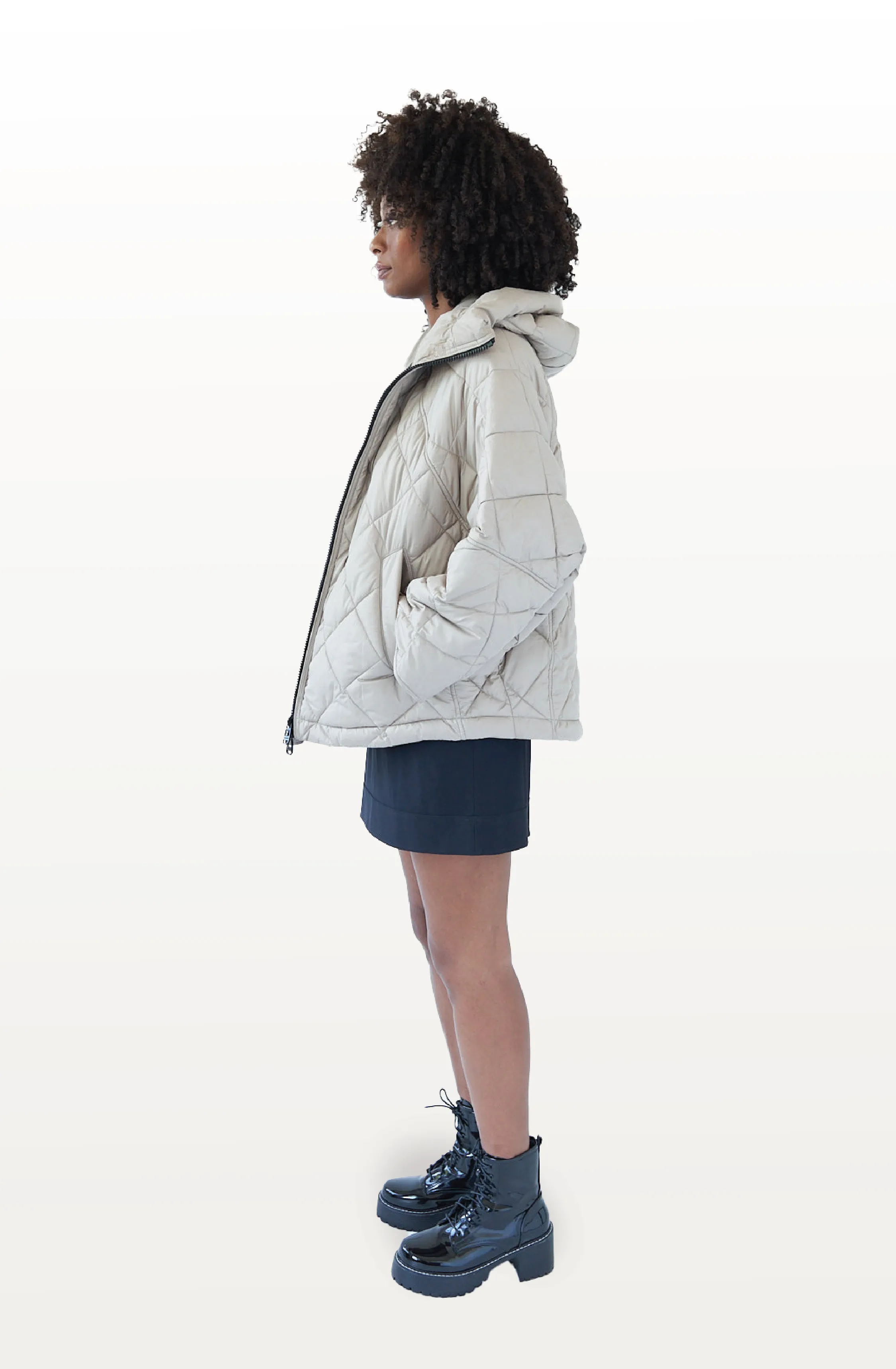 Princedale Recycled Vegan Short Cape Puffer Jacket | Beige