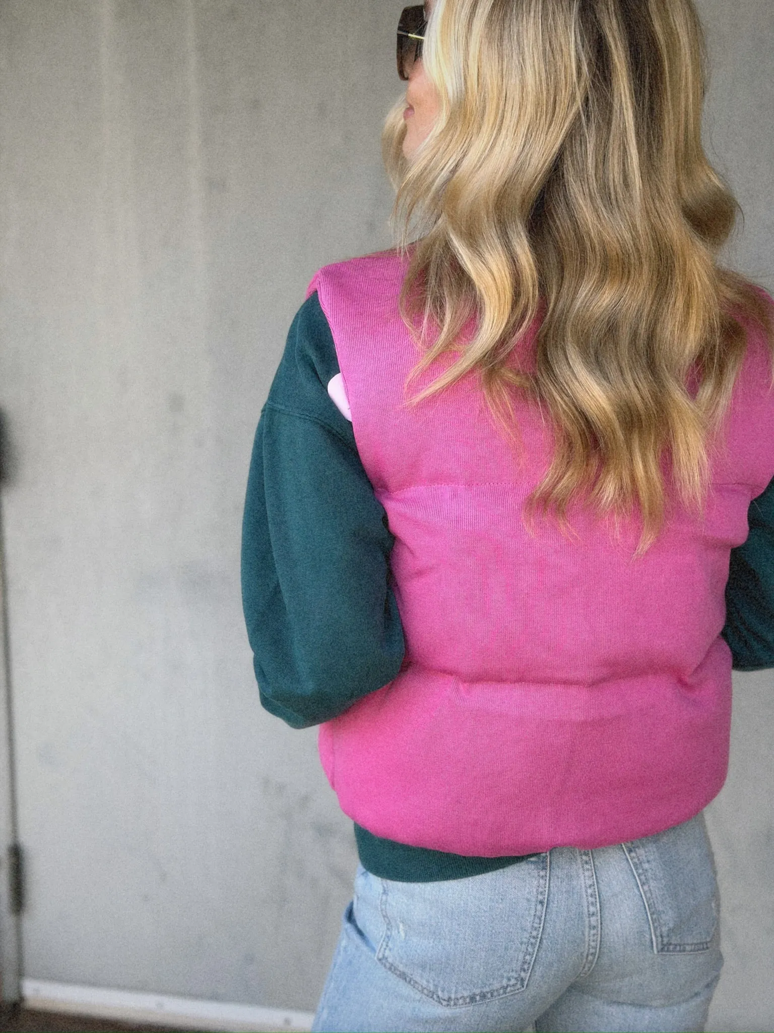 Puffer Cropped Vest | Knit Pink